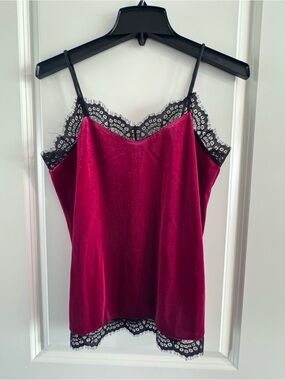 White House Black Market Burgundy Velvet Lace Trim Cami